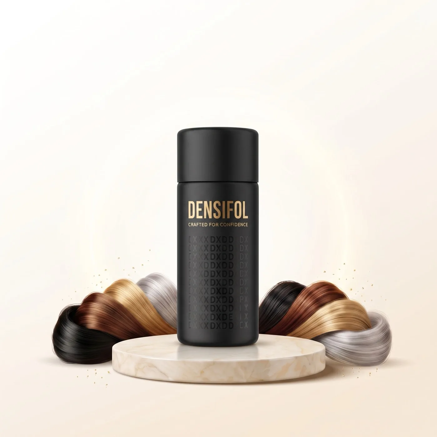 Densifol bottle with the ten keratin shades